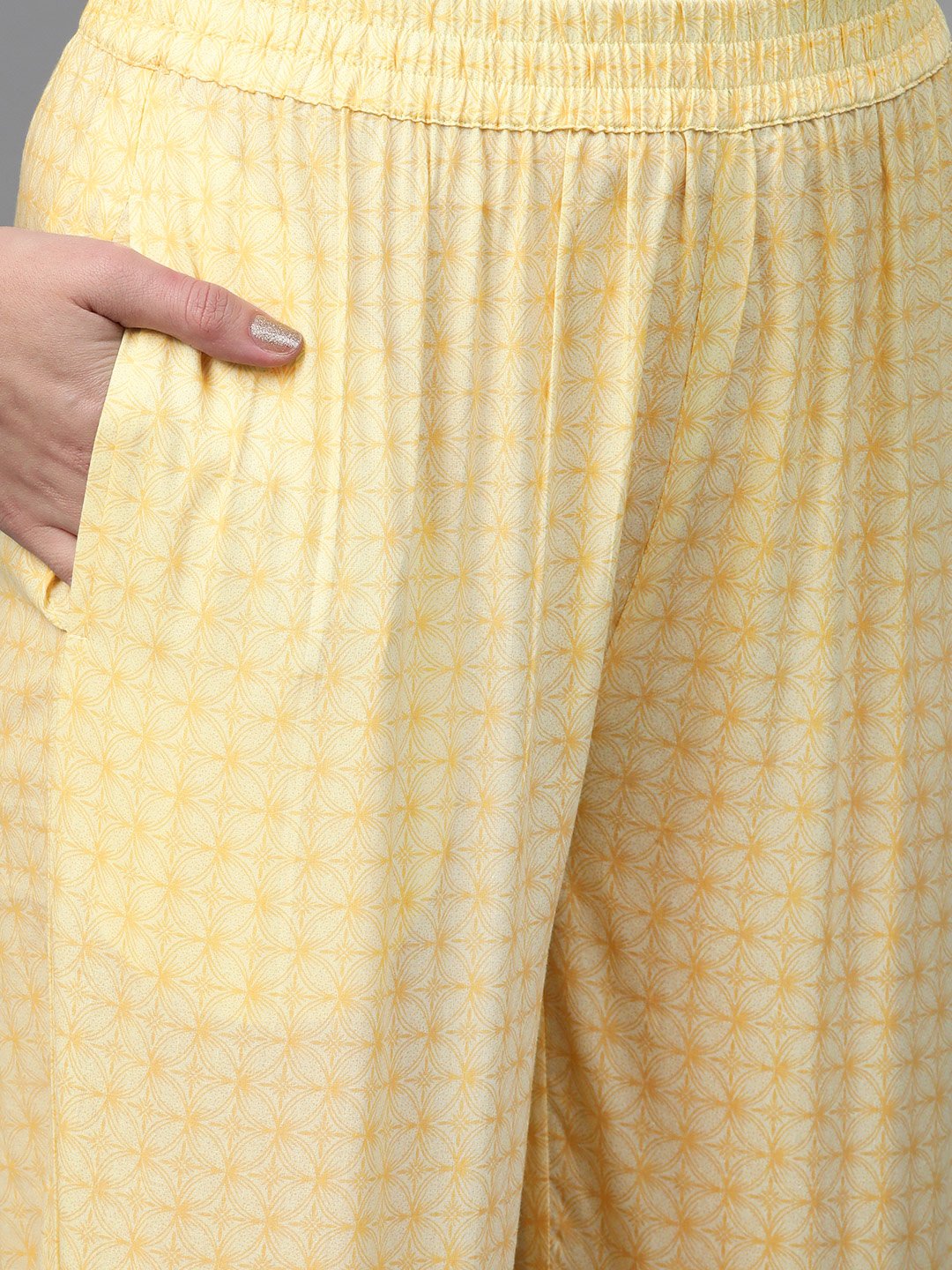 Women's Nayo Yellow & Brown Straight Ethnic Motifs Printed Kurta And Palazzos Set