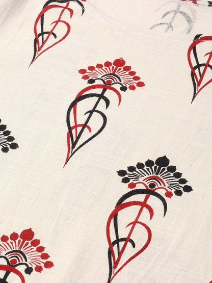 Women's Nayo Off White & Red Straight Ethnic Motifs Printed Kurta And Palazzos Set