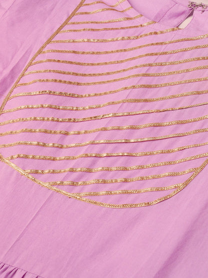 Women's Nayo Lavender & Gold Solid Maxi Dress