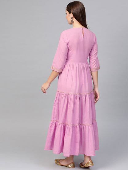 Women's Nayo Lavender & Gold Solid Maxi Dress