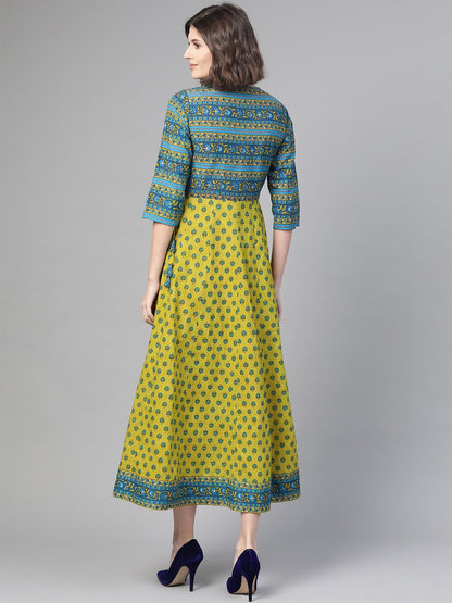 Women's Nayo Green & Blue Ethnic Motifs Printed Maxi Dress