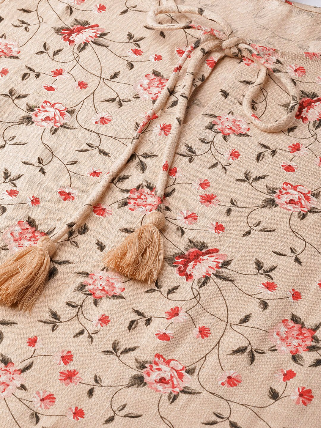 Women's Beige & Red Floral Printed Fit And Flare Dress