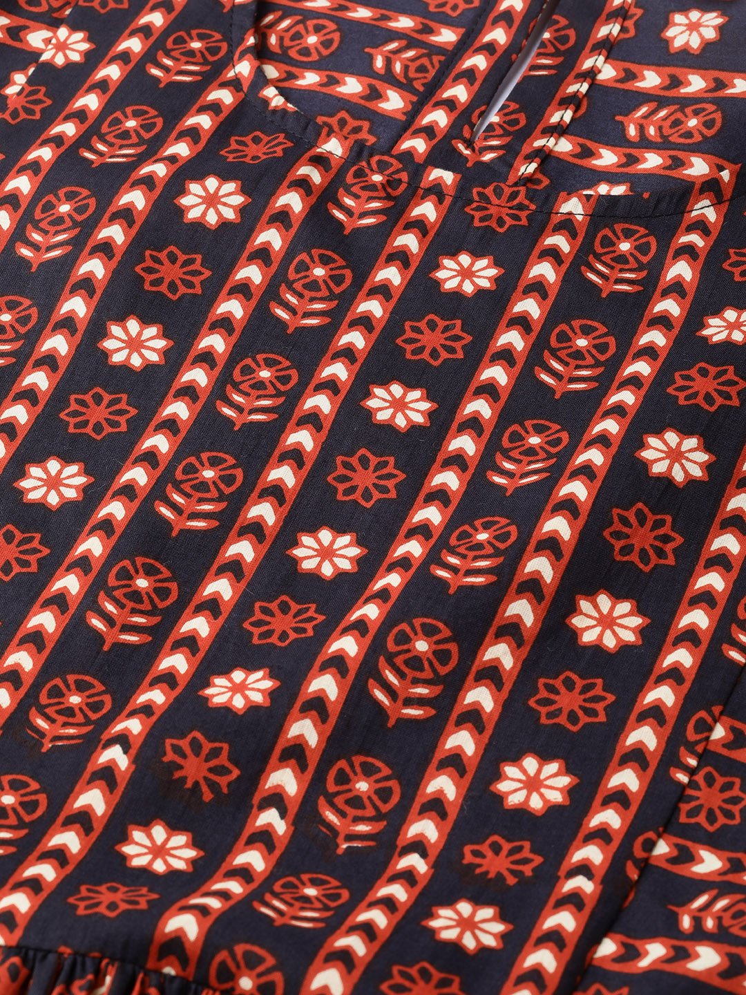 Women's Nayo Black & Orange Floral Printed Fit And Flare Dress