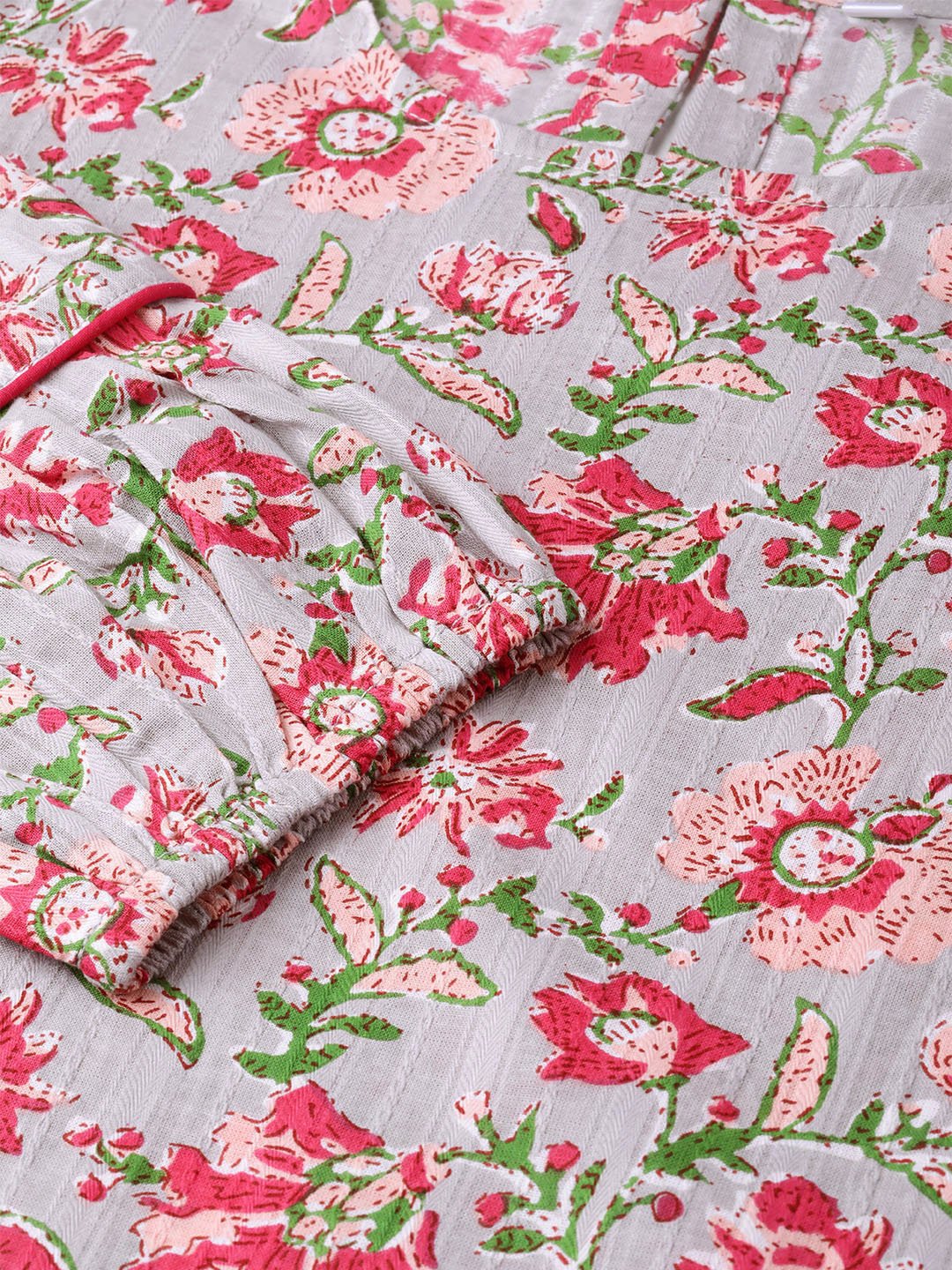 Women's Nayo Grey & Pink Cotton Straight Floral Printed Kurta