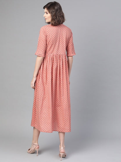 Women's Nayo Peach & Floral Printed A-Line Dress