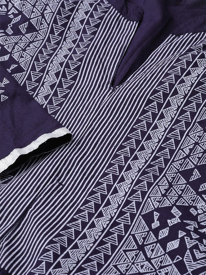 Women's Nayo Navy Blue & White Tribal Printed Fit And Flare Dress