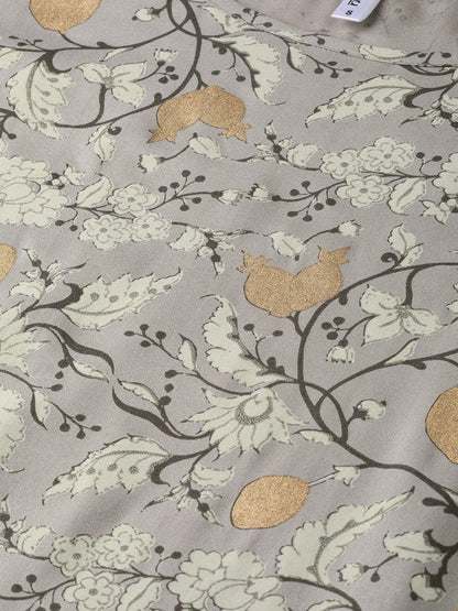 Women's Nayo Grey & Cream Straight Floral Printed Kurta And Skirt Set