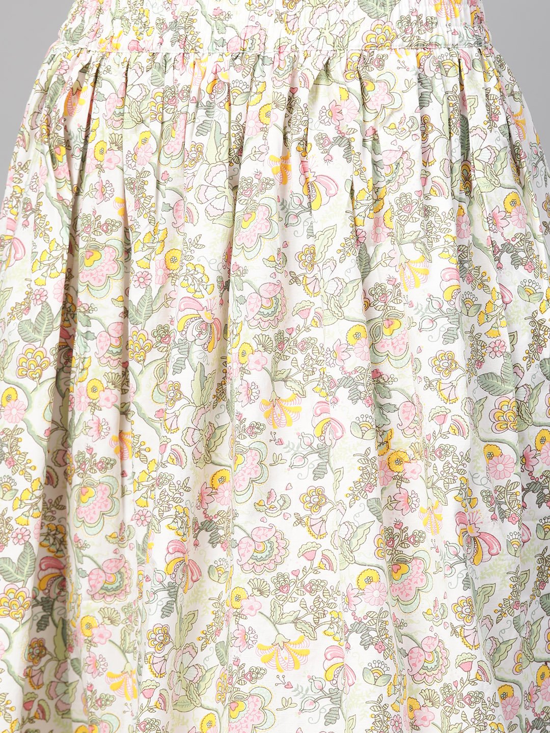Women's Nayo Green & Pink Straight Ethnic Motifs Printed Kurta And Skirt Set
