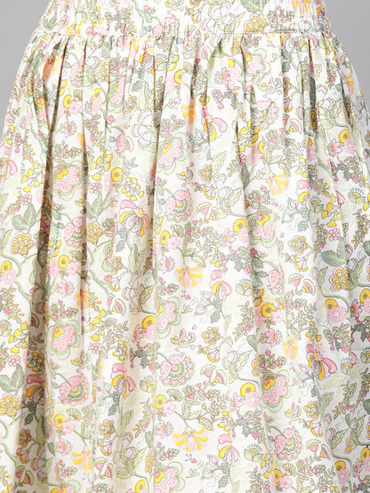 Women's Nayo Green & Pink Straight Ethnic Motifs Printed Kurta And Skirt Set