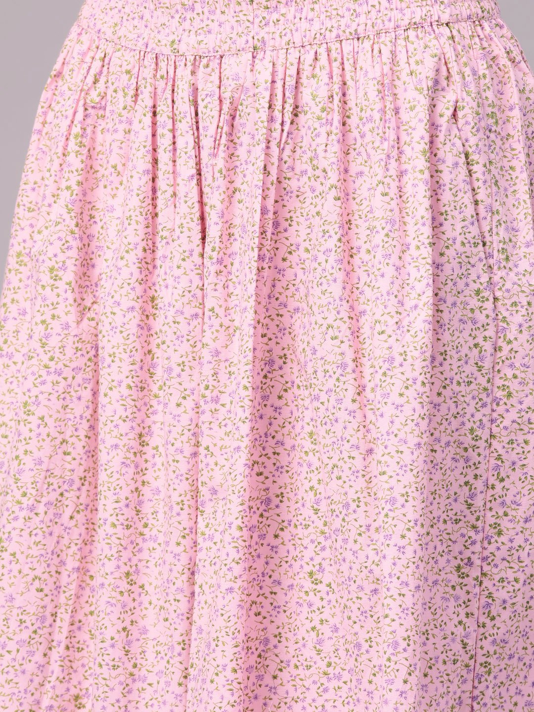 Women's Nayo Pink & Green Straight Floral Printed Kurta And Skirt Set