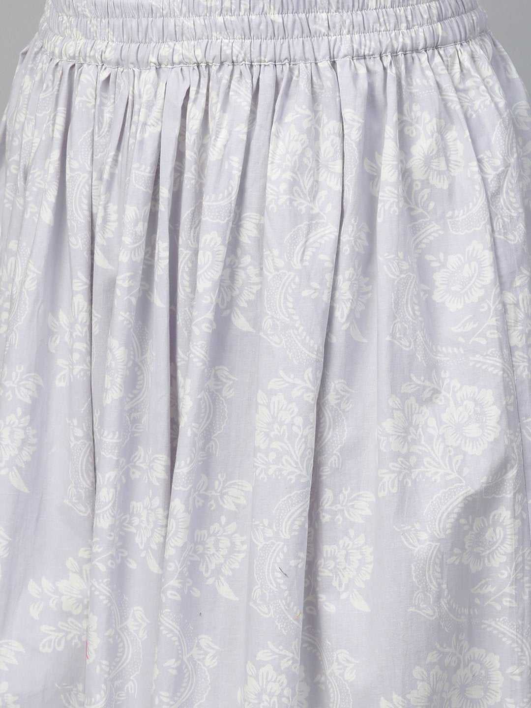 Women's Nayo Pink & Off White Straight Floral Printed Kurta And Skirt Set