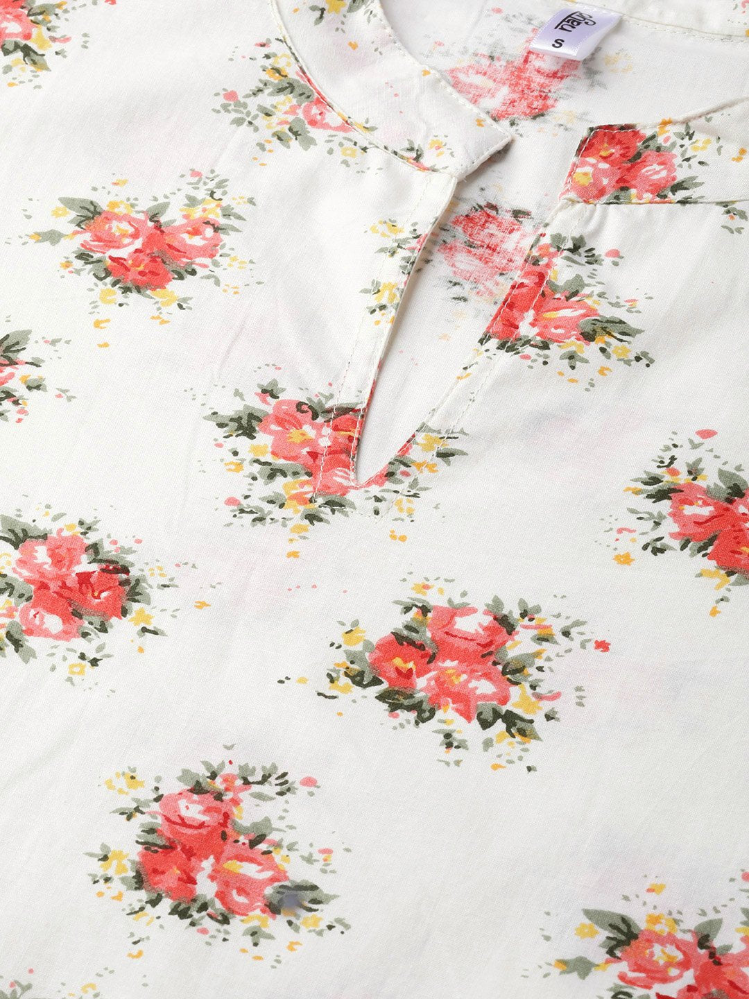 Women's Off White & Peach Straight Floral Printed Kurta And Palazzos Set