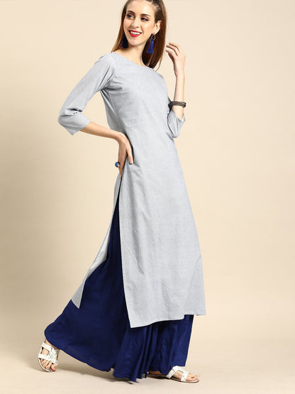 Women's Grey & White Geomatric Printed Straight Kurta