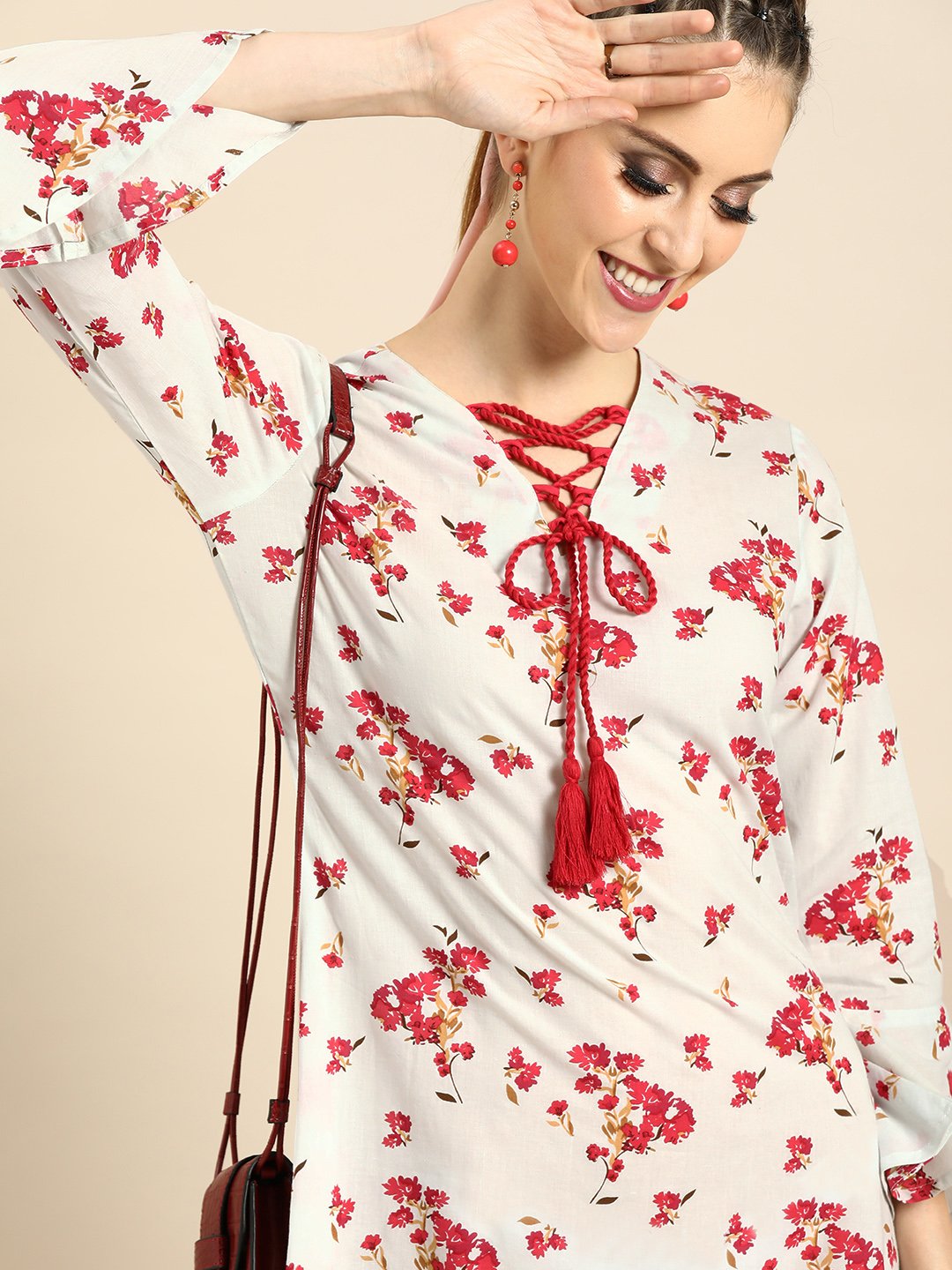 Women's Nayo Powder Blue Floral Printed V-Neck A-Line Dress