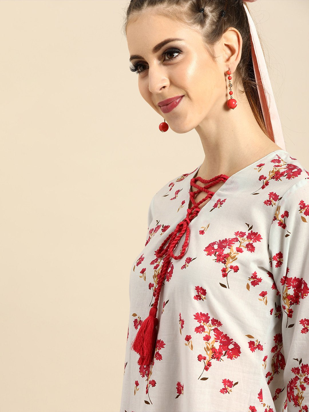 Women's Nayo Powder Blue Floral Printed V-Neck A-Line Dress
