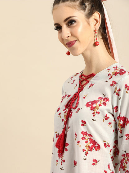 Women's Nayo Powder Blue Floral Printed V-Neck A-Line Dress