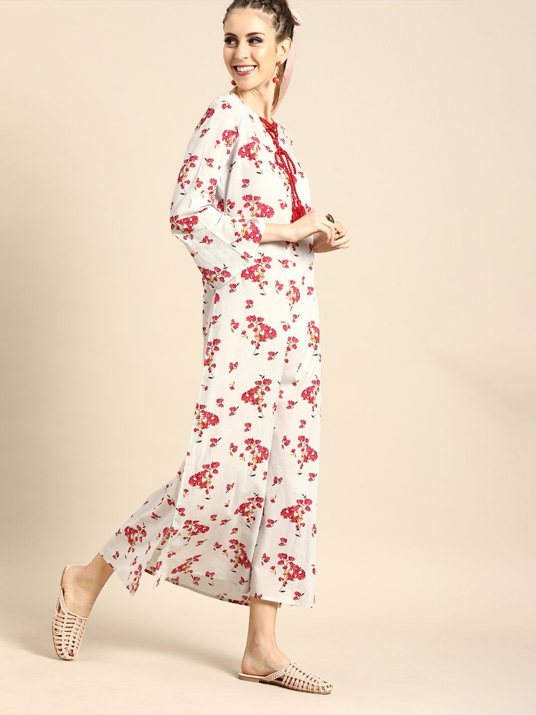 Women's Nayo Powder Blue Floral Printed V-Neck A-Line Dress
