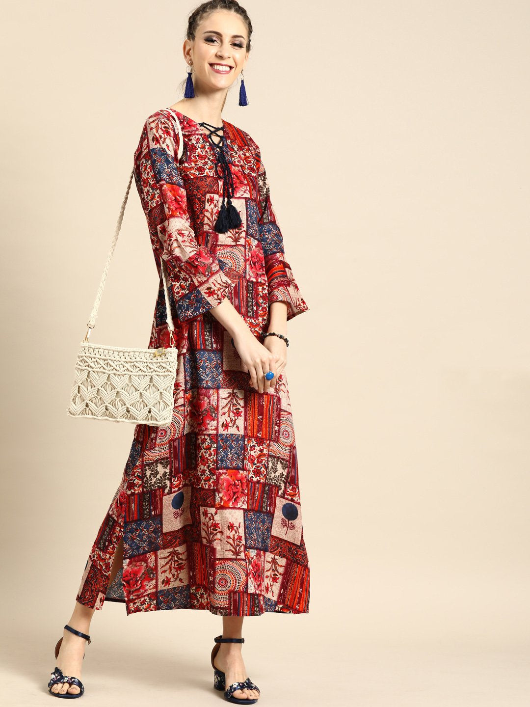 Women's Nayo Multi Floral Printed V-Neck A-Line Dress