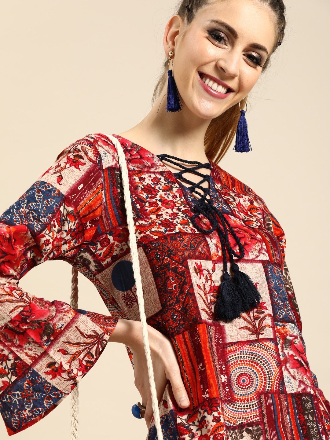 Women's Nayo Multi Floral Printed V-Neck A-Line Dress