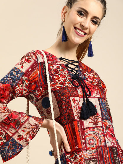 Women's Nayo Multi Floral Printed V-Neck A-Line Dress