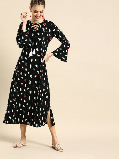 Women's Black & White Printed A-Line Dress