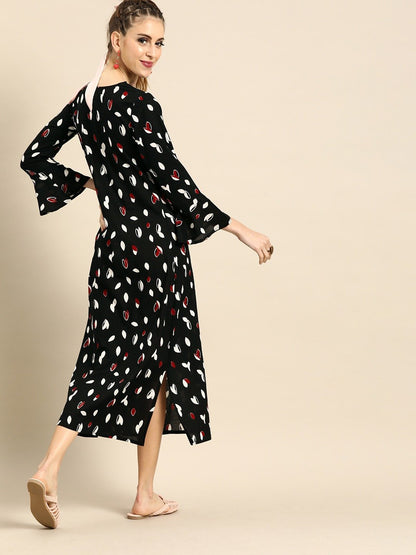 Women's Black & White Printed A-Line Dress