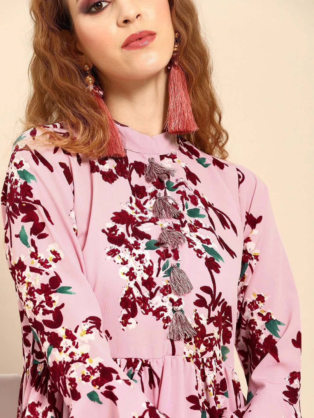 Women's Pink & Maroon Printed Kurta With Dhoti Pants