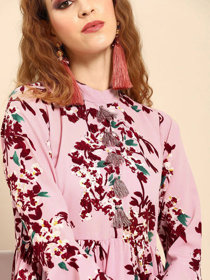 Women's Pink & Maroon Printed Kurta With Dhoti Pants
