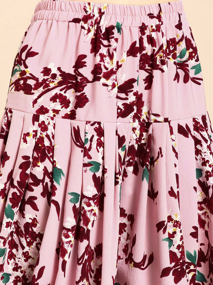 Women's Pink & Maroon Printed Kurta With Dhoti Pants