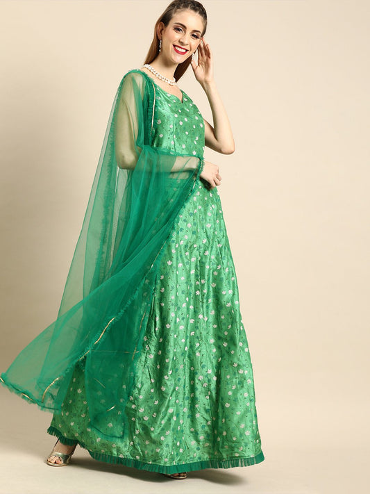 Women's Nayo Green Printed Dola Silk Lehenga Choli With Dupatta