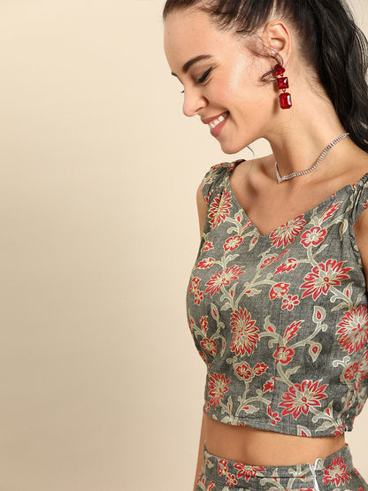 Women's Nayo Grey Rayon Foil Printed Lehenga Choli With Dupatta
