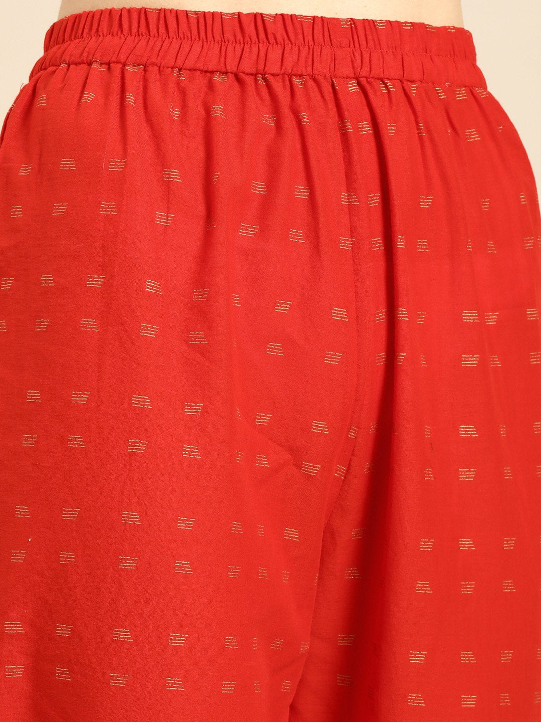 Women's Nayo Red Short Sleeves Flared Gathered Kurta With Palazzo