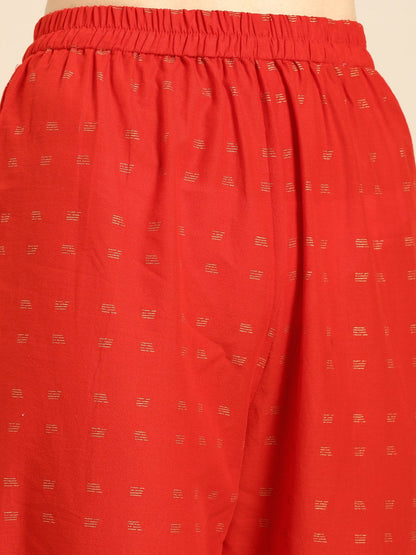 Women's Nayo Red Short Sleeves Flared Gathered Kurta With Palazzo