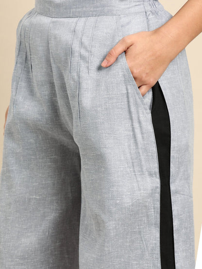 Women's Nayo Grey  Self Design Cotton Wide Leg Palazzo