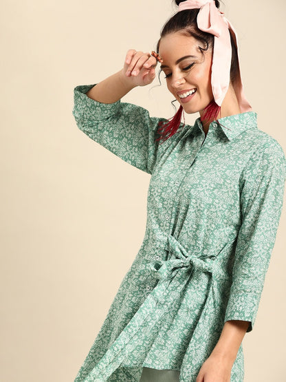 Women's Green & White Printed Tunic
