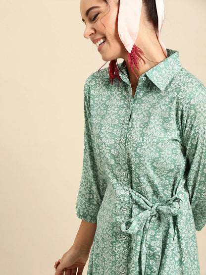 Women's Green & White Printed Tunic