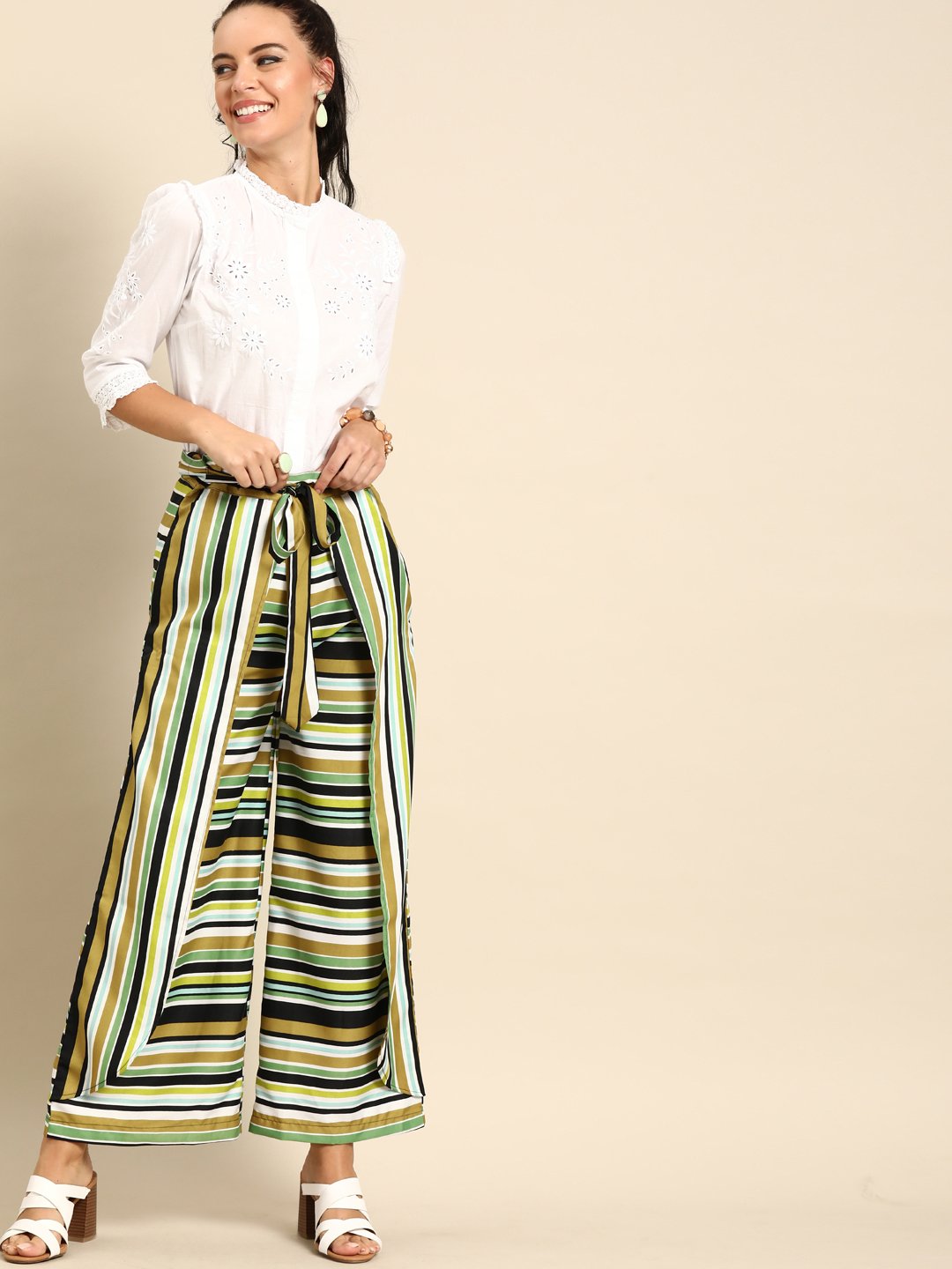 Women's Nayo Multi Striped Striped Cotton Wide Leg Palazzo