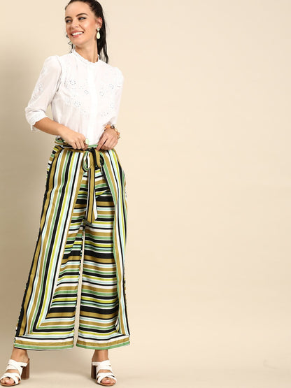 Women's Nayo Multi Striped Striped Cotton Wide Leg Palazzo