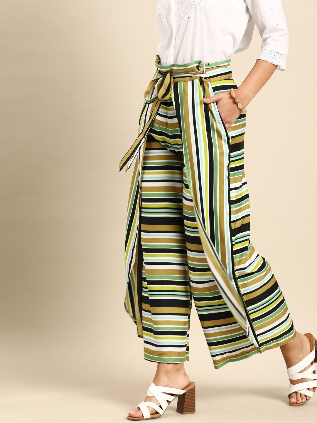 Women's Nayo Multi Striped Striped Cotton Wide Leg Palazzo