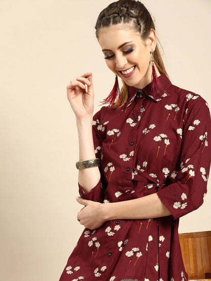 Women's Nayo Asymmetric Tunic With Front Tie-Up Detail