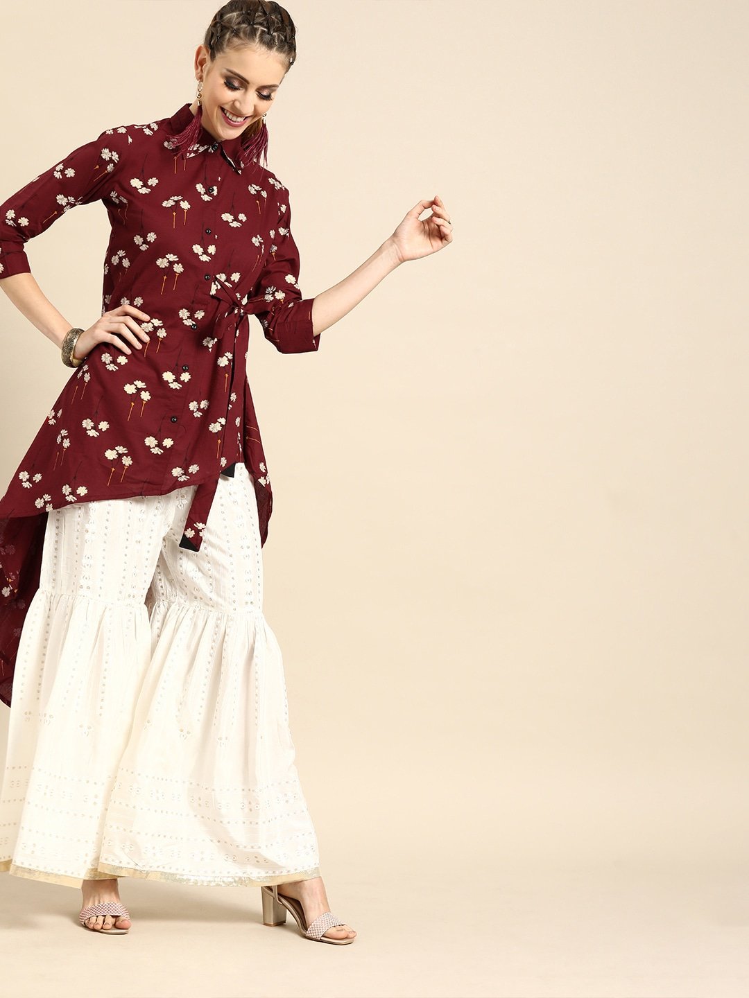 Women's Nayo Asymmetric Tunic With Front Tie-Up Detail