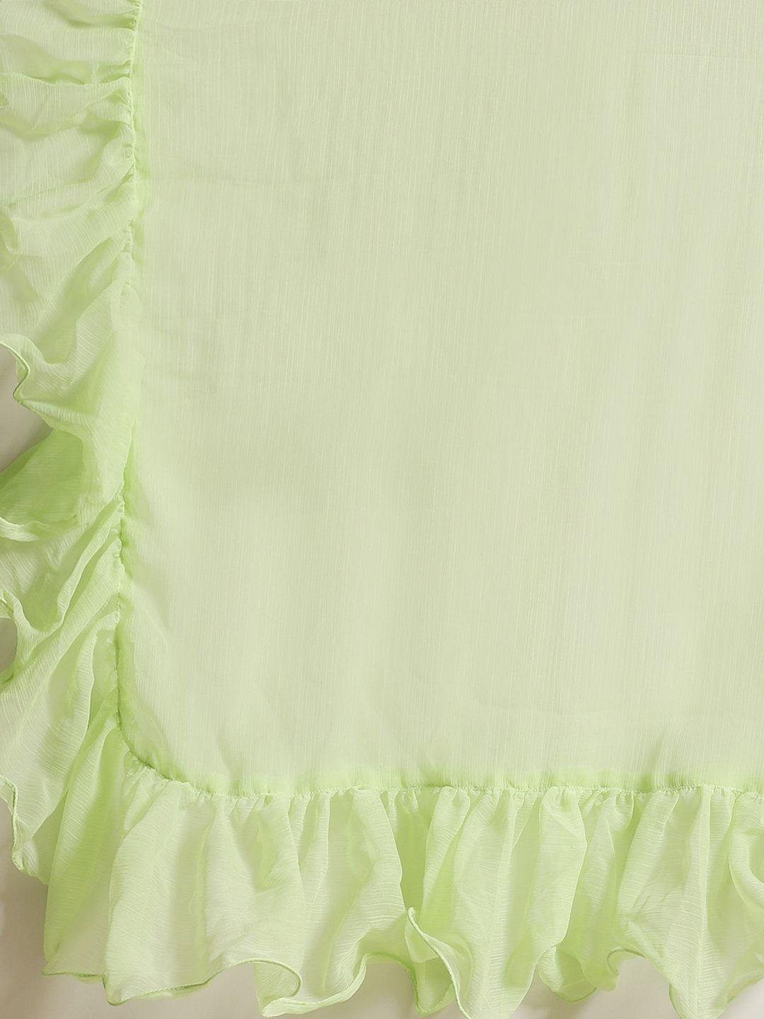 Women's Mint Green Ruffled Saree With Ruffled Blouse