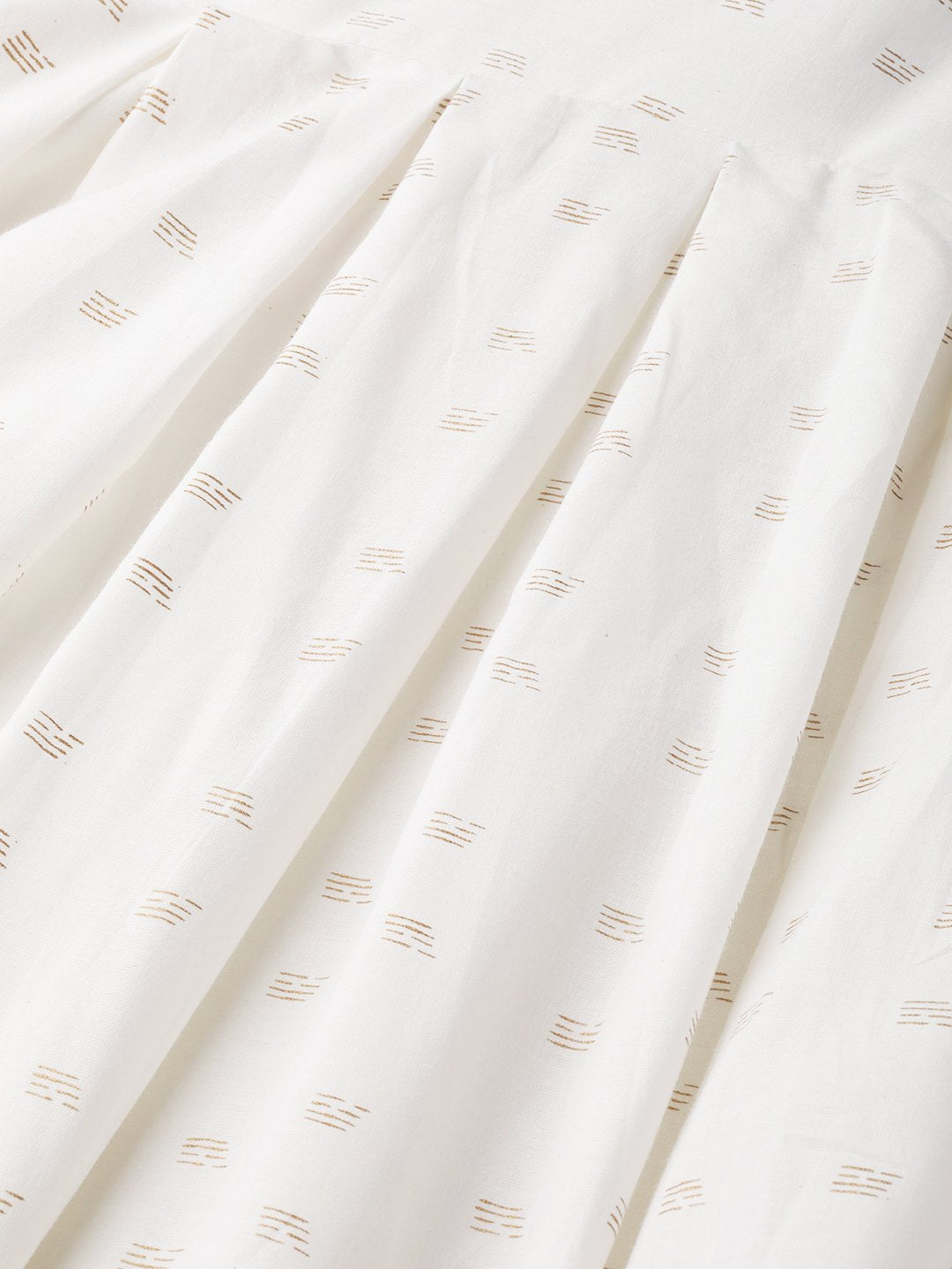 Women's Nayo White Ethnic Motifs Printed Round Neck Cotton A-Line Dress