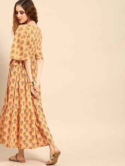 Women's Nayo Peach-Coloured Printed Fit And Flare Dress