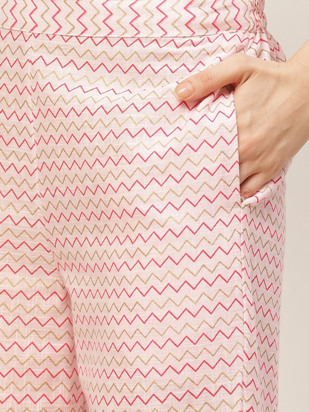 Women's Pink Printed Palazzo Saree And Blouse With Tie-Up Detail