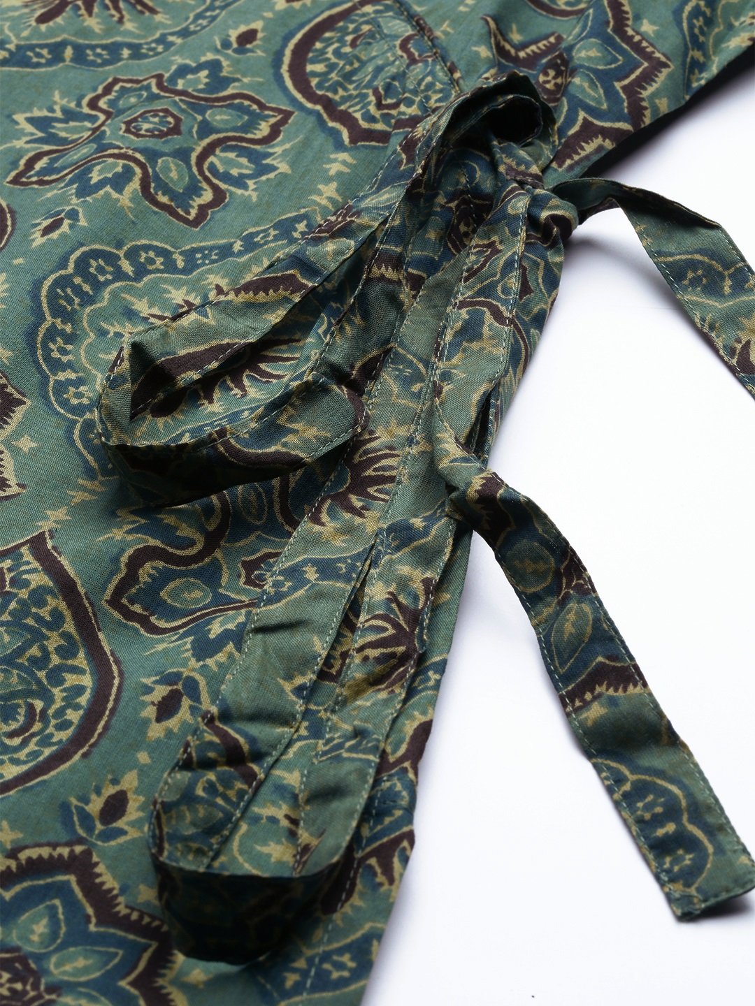 Women's Sage Green Three-Quarter Sleeves Printed Straight Cotton Kurta With Palazzo