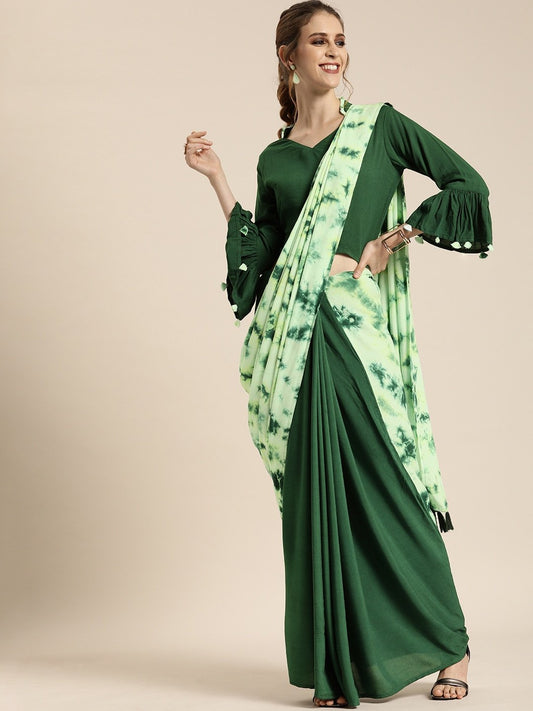 Women's Nayo Green Dyed Cotton Saree With Semi-Stitched Blouse