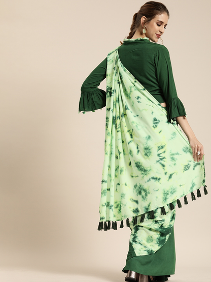 Women's Nayo Green Dyed Cotton Saree With Semi-Stitched Blouse