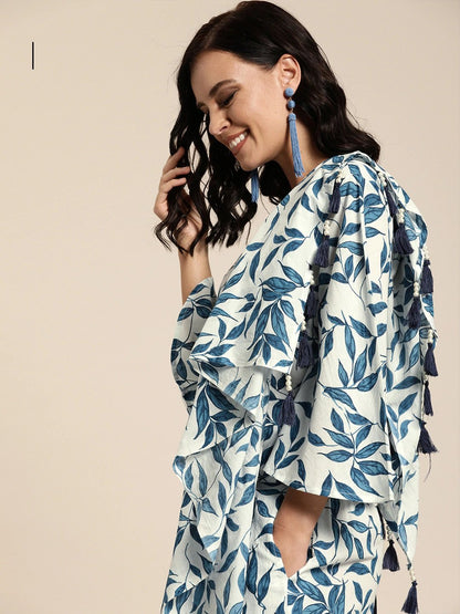 Women's White Printed Palazzo Saree With Blouse