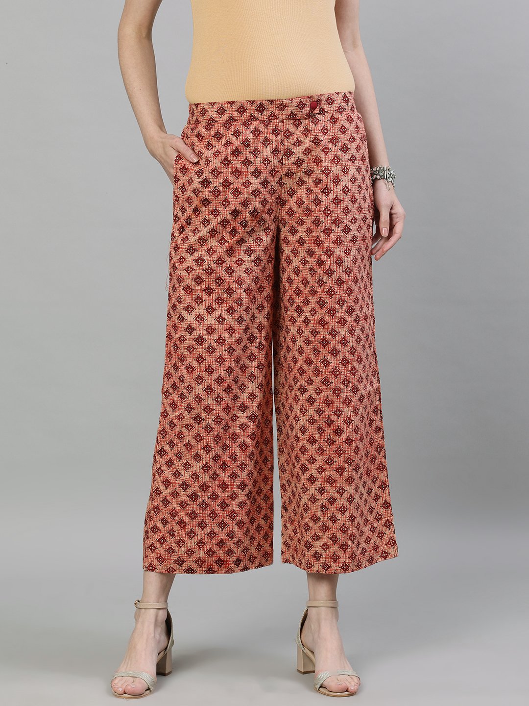 Women's Brown Printed Cotton Palazzo